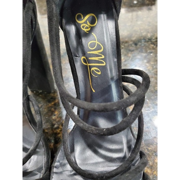 So Me Black Women's Suede Leather Strappy Block Heeled Casual Sandal Size US 9 - Picture 4 of 11